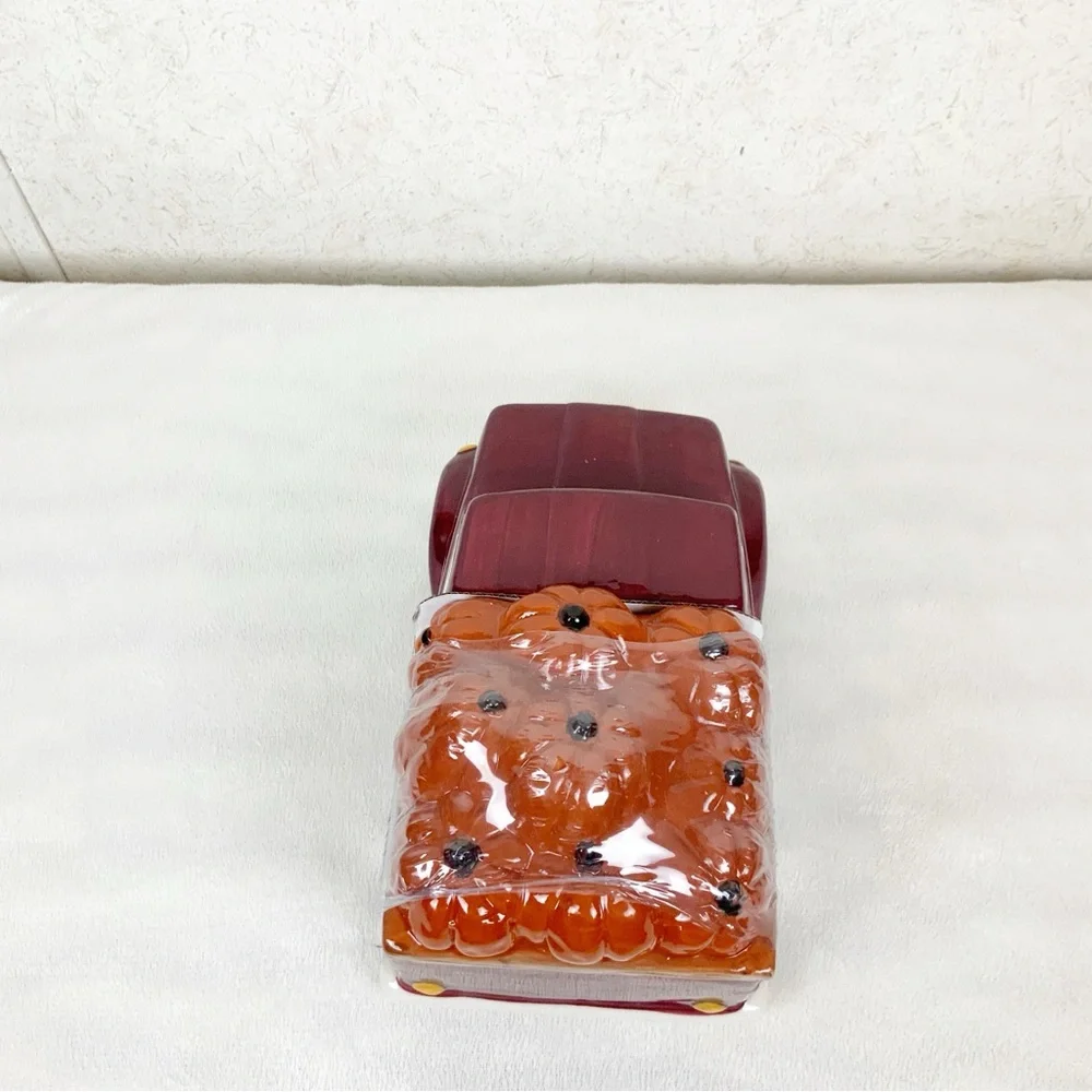 Fall Red Truck Cookie Jar Ceramic Retro Style Harvest Thanksgiving Farmhouse
